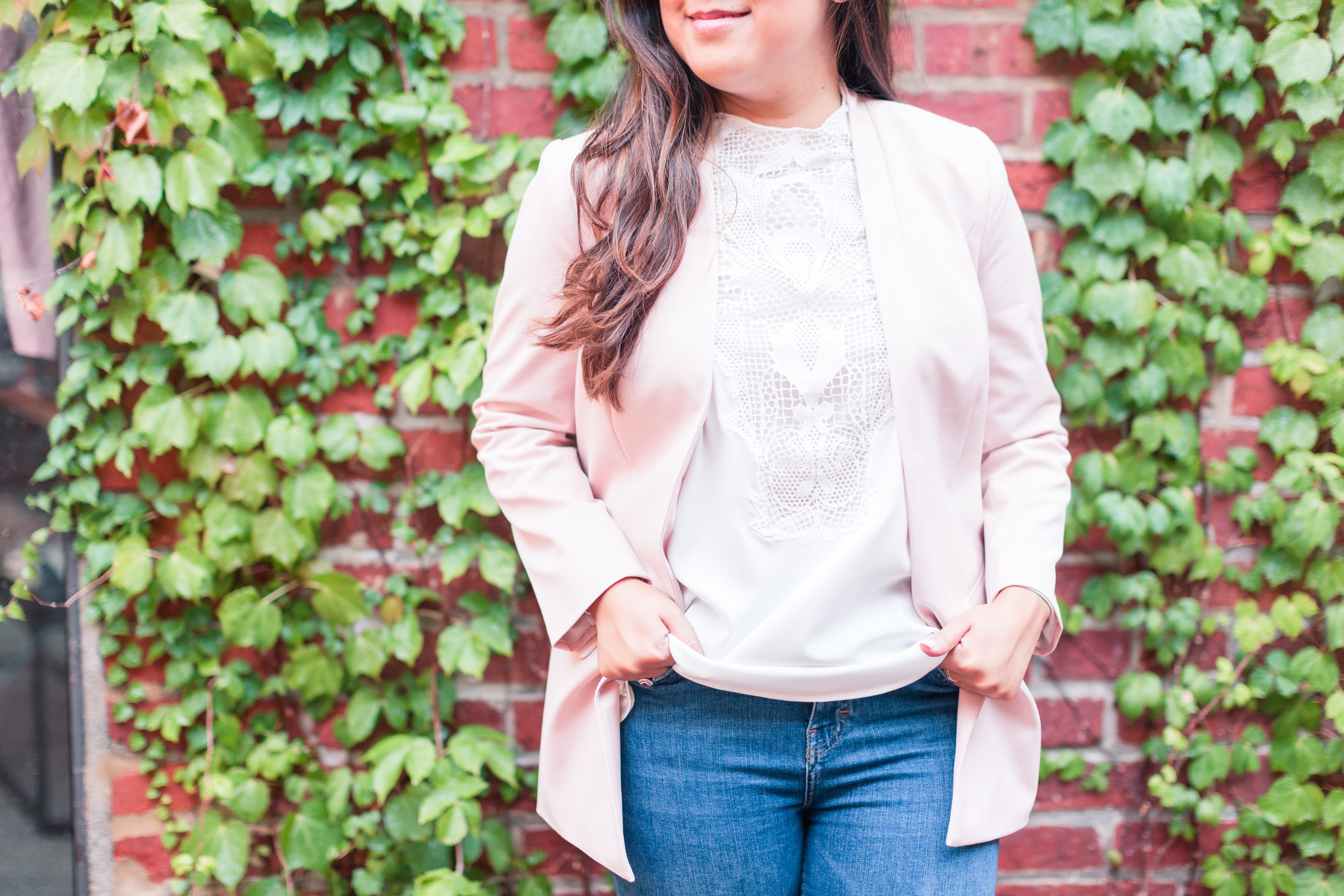 Blush Blazer + Lace Top - Stylista Esquire - @stylistaesquire