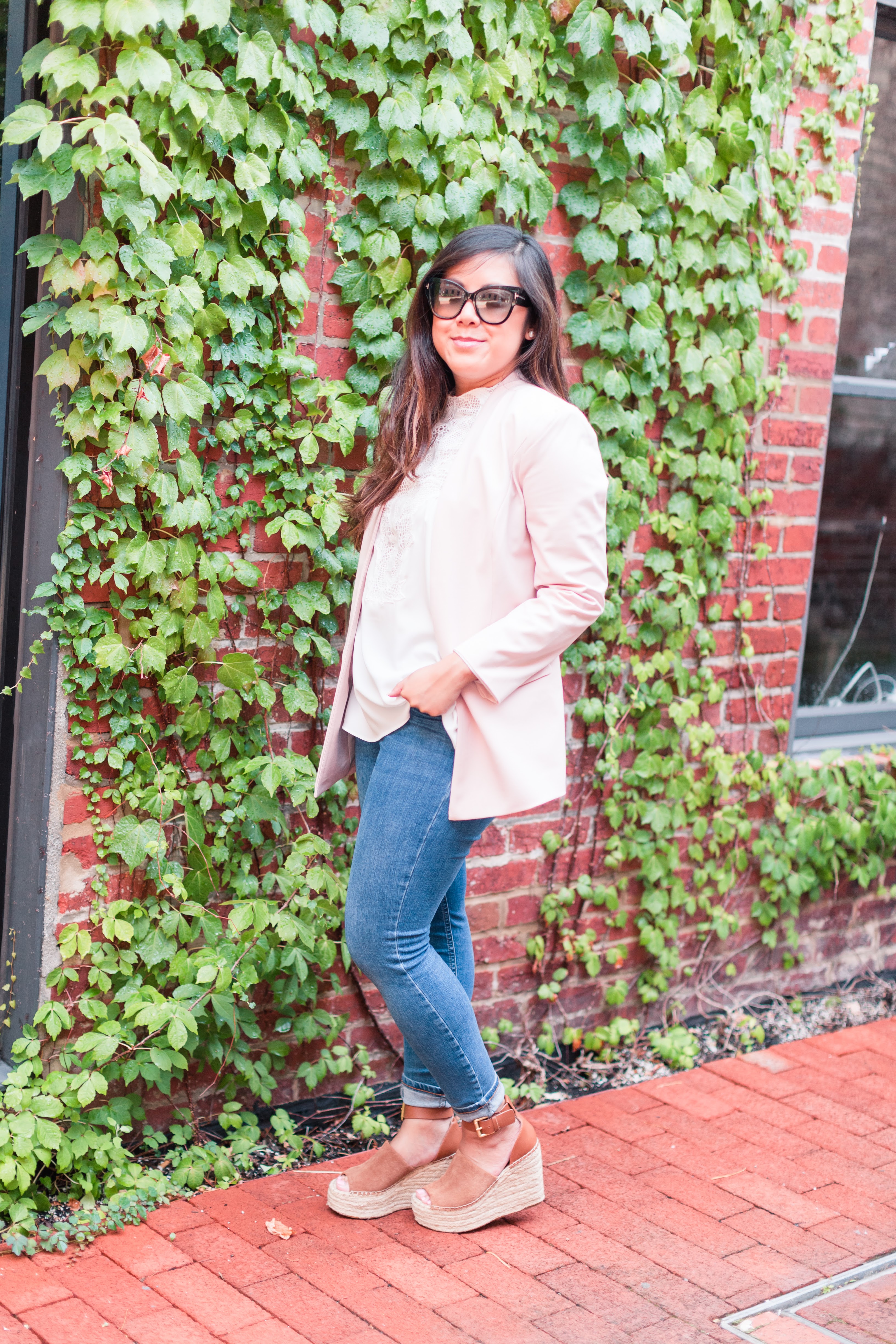 Blush Blazer + Lace Top - Stylista Esquire - @stylistaesquire