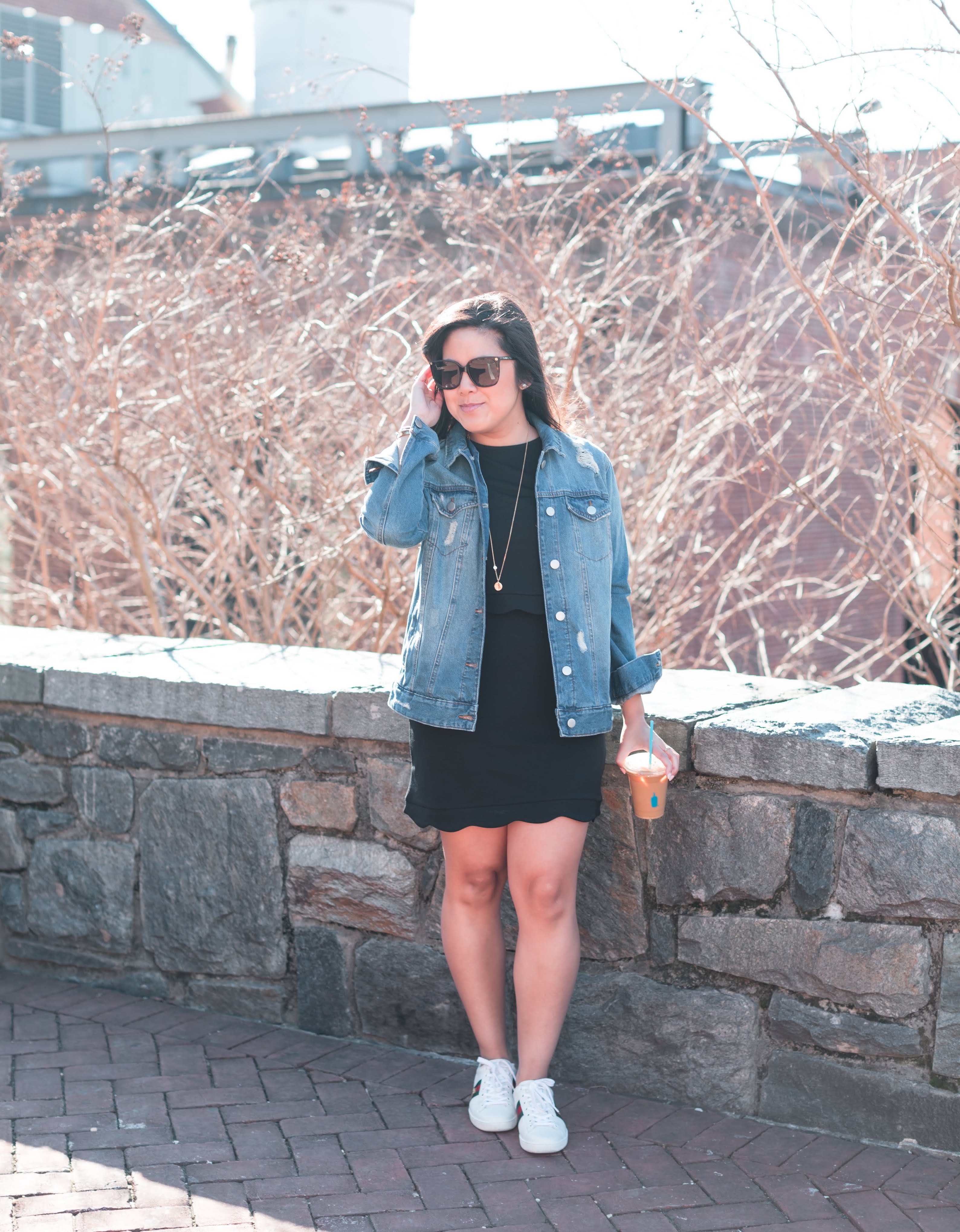 jean dress with sneakers